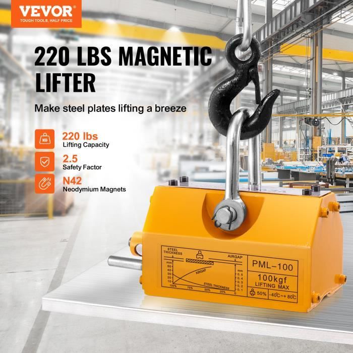 Aimant De Levage Néodyme 100 Kg - Force De Traction 300 Kg, Mécanisme Sécurité | Manutention Acier, Tuyaux - 6