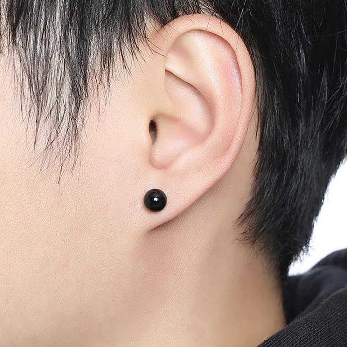 Boucles D’Oreilles Homme Boule Noire Acier Inoxydable Zense ZE0027 – Style Sobre & Élégant