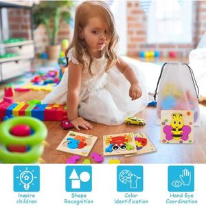 BUCOMTU Puzzle en Bois Enfant, Jouets Éducatifs, Jeux Montessori 3 4 5 6 7 Ans, Cerveau Jouet, Colorée Puzzle 3D en Bois Enfants, Cadeau pour Enfant