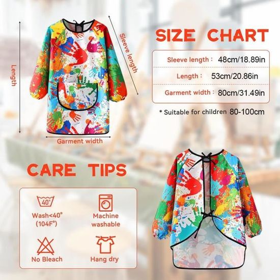 fanksoow Tablier de peinture imperméable pour enfant - Avec manches longues et poches - Pour
