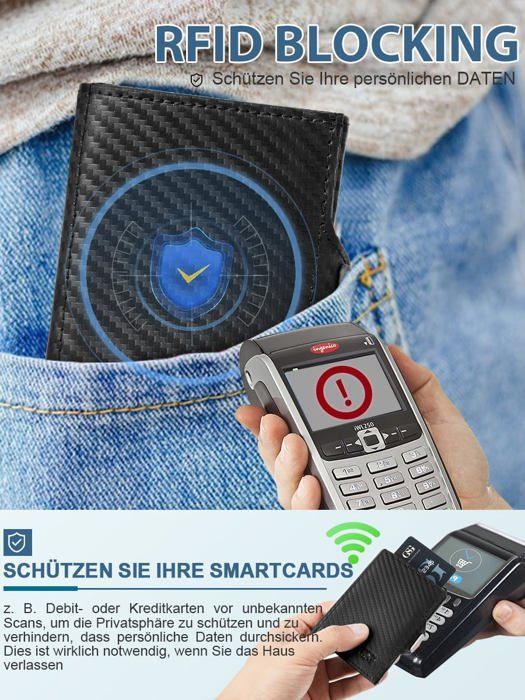Portefeuille Homme Ultra Fin En Fibre De Carbone - 12x10 Cm, Blocage RFID, Porte-Cartes Minimaliste - Noir - 9