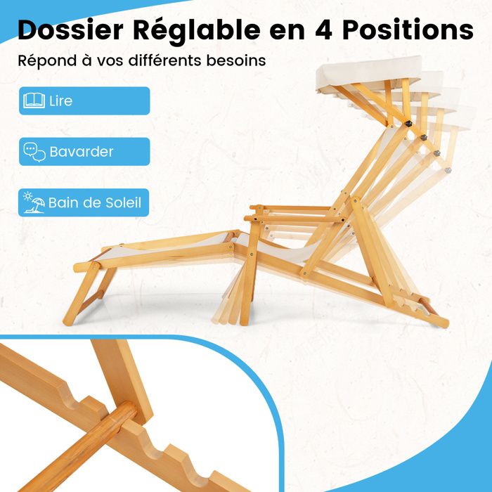 Ansobea Chaise longue pliable avec roulettes, chaise longue en aluminium avec toit pare-soleil et dossier réglable pour camping, loisirs, jardin, plage (noir) 1 pièce