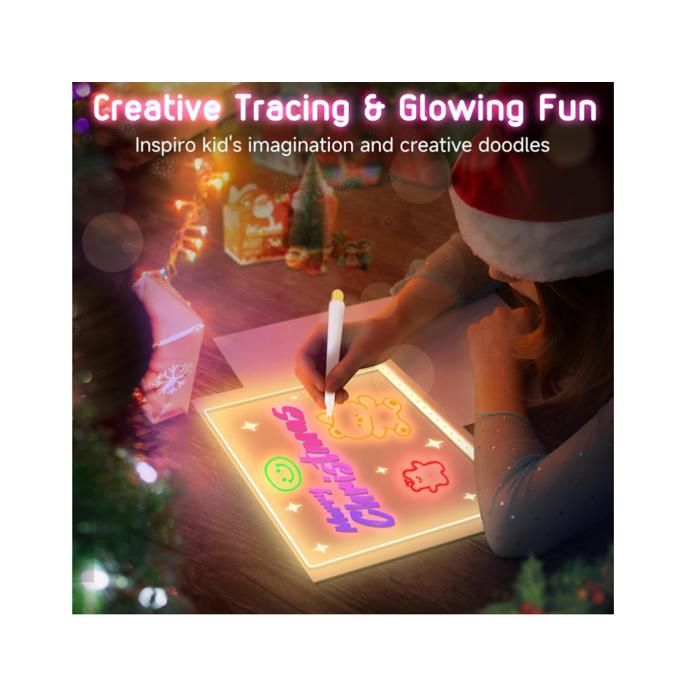 Tablette Lumineuse LED 30x20 Cm – 7 Stylos Colorés – Tableau Magique Effaçable Pour Enfants Et Ados – Cadeau Créatif