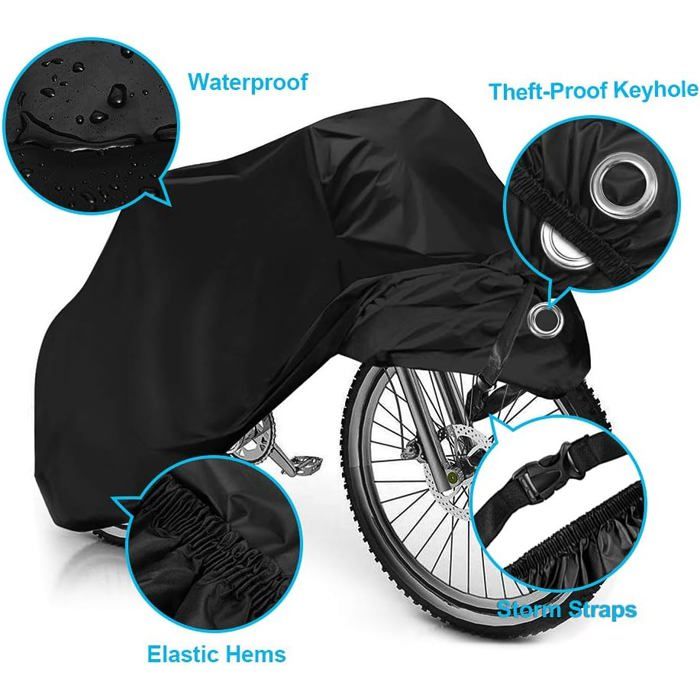 Housse Vélo Extérieur – Tissu Oxford 210D Noir, Imperméable, Trou De Verrouillage, Sac De Rangement, 200x110x70 Cm