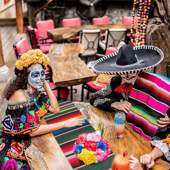 MEETOZ Chemin de table mexicain Serape 35 x 215 cm - Tissé pour fêtes, pique-niques et décorations (bleu saphir MEETOZ Chemin de table mexicain Serape 35 x 215 cm - Tissé pour fêtes, pique-niques et décorations (bleu saphir