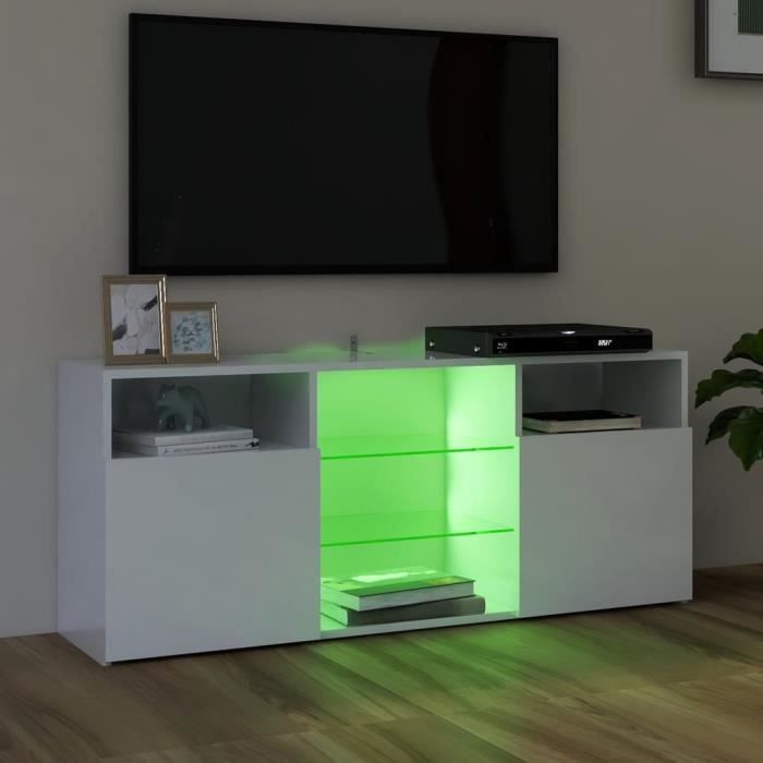 ULYSSE Meuble TV à LED - blanc laqué brillant - L 150cm - Cdiscount Maison