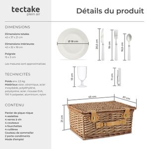 Small Foot Panier Pique-Nique En Bois Tressé – Set De Vaisselle 20 Pièces – Service à Café Pour Enfants Dès 3 Ans – Style Rétro Blanc