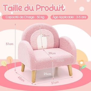 Canapé Enfant 1 Place En Bois Rembourré - Fausse Fourrure Rose - 53x49x63 Cm - Charge Max 136 Kg