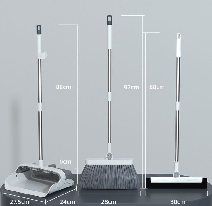 Balai Pliable 3 En 1 Avec Pelle - Longueur 124 Cm, Poils PET, Manche Acier Inoxydable, Pour Intérieur/extérieur