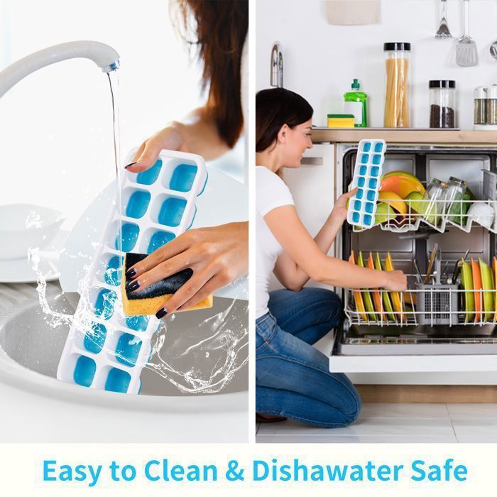 Lot De 4 Bacs à Glaçons En Silicone Avec Couvercle Sans BPA - Empilables - Sûr Et Sain - Pour Bouillie De Bébé, Cocktail, Whisky, Café (2 Bleus 2 Verts