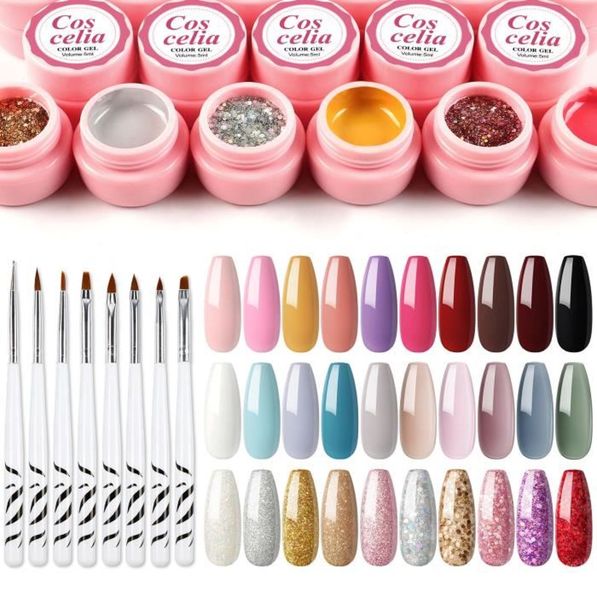 COSCELIA 30pcs Lot de Gel UV Couleur Ongle 5ml 8pcs Pinceaux Ongles de — free download