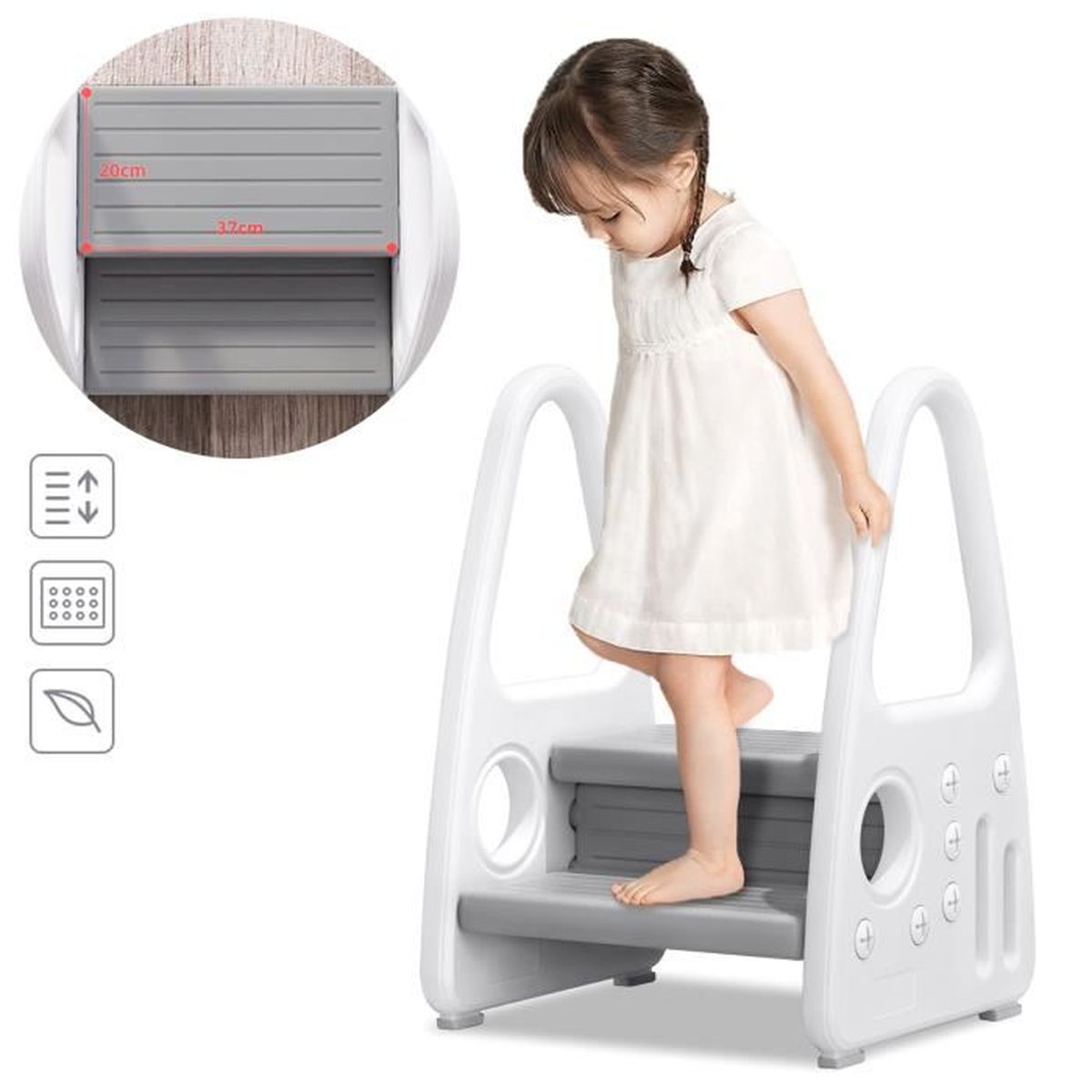 Marchepied Enfant 2 Marches En Bois - 20kg Charge Max - Pour Salle De Bain Et Cuisine - Vert