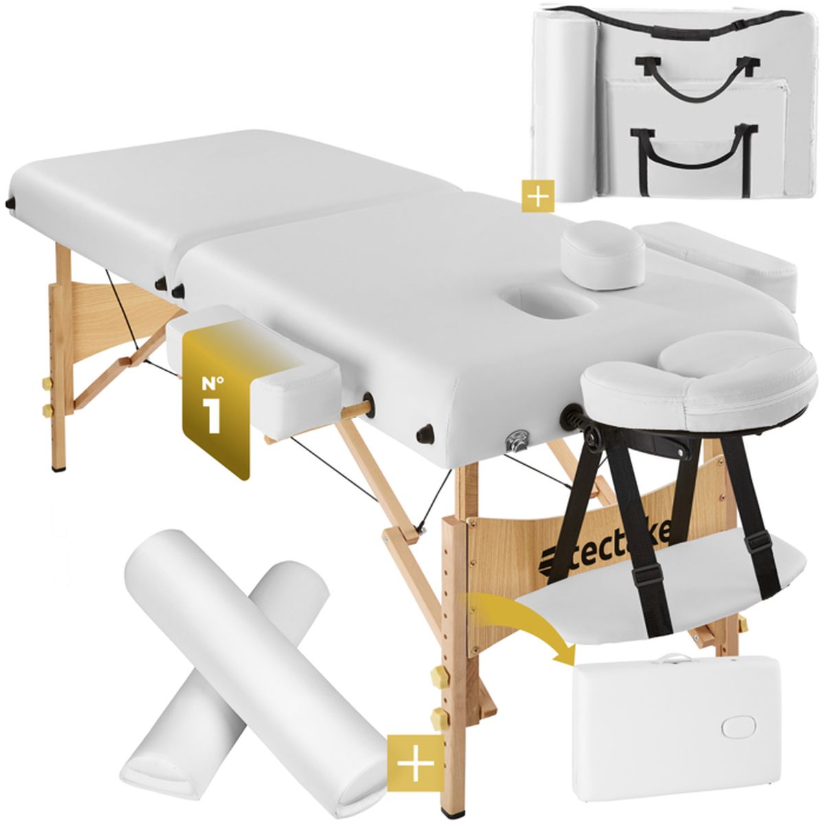 TECTAKE Table de massage Pliante 2 Zones 7,5 cm d'épaisseur Blanc