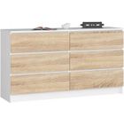 HUCOCO CUPID - Commode style moderne chambre à coucher - 140x77x40 - 6 tiroirs - Sonoma