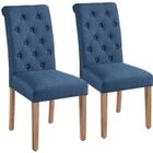 Lot de 2 Chaises de Salle à Manger Haut Dossier Assise Rembourrées -Pieds en Bois Chêne confortable-Bleu YAHEETECH