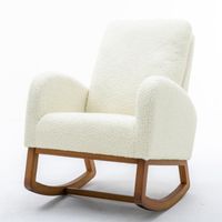 Fauteuil à Bascule Confortable Chaise Loisirs et Repos pour le Salon - Velours peluche - bois massif - Beige