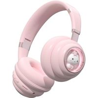 Casque Bluetooth sans fil avec Lumière RGB Gaming Bluetooth Headphone Pliable Creative Écouteur à réduction de bruit Enfant-Rose