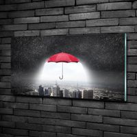 Tulup 100x50cm Tableau sur verre de sécurité:- Spectacles architecture - Parapluie Sur La Ville - Rouge