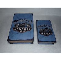 Set de 2 boites en forme de livre en bois décor moto Newyork