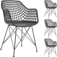 Lot de 4 chaises ALICANTE - IDIMEX - Design rétro - Accoudoirs - Coque en plastique noir - Pieds croisés noir