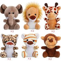 Lot de 6 mini jouets en peluche animaux de la jungle, 4,8 pouces, animaux de la forêt, mignon, éléphant, lion, girafe, tigre,