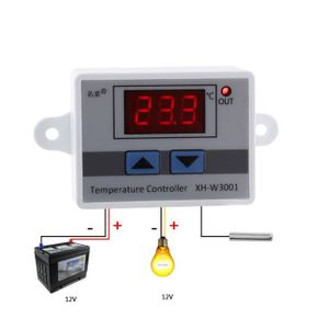 ARCELI Module de contrôleur de température à Del Digital 12V 10A 120W Thermostat de Chauffage programmable commutateur de Thermostat XH-W3001 avec sonde étanche 