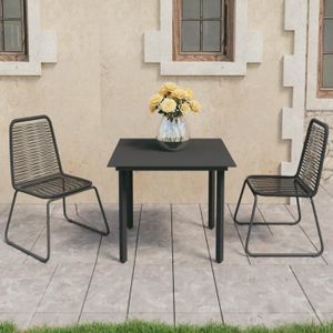 Ensemble table et chaise de jardin CIK-DEX Ensemble à dîner de jardin 3 pcs Rotin PVC Noir