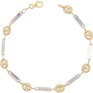 BRACELET - GOURMETTE Bracelet OR Véritable - Bicolore Jaune et Blanc - 
