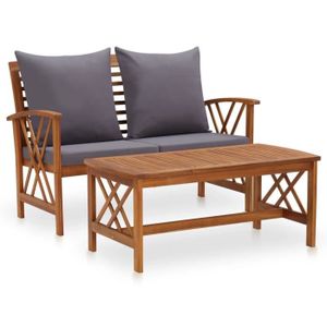 Ensemble table et chaise de jardin Salon de jardin en bois d'acacia solide - VIDAXL - 2 pcs avec coussins - Gris - Rectangulaire