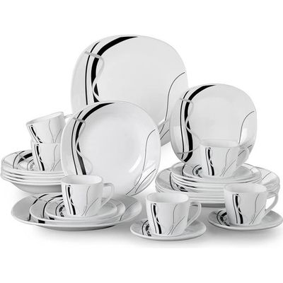 Set vaisselle service dîner 24 pièces Murrina 100% Porcelaine Marbre
