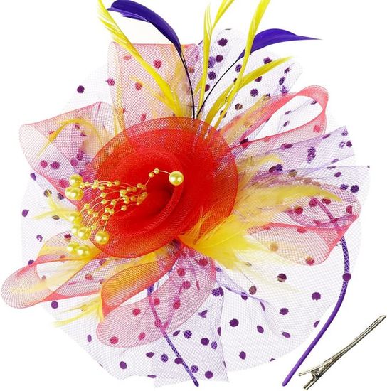 Chapeau Mariage Femme, Fleur Plume Maille Voile Fête Coiffe, Bibi Mariage, Vintage Fascinator Hat, Cocktail Tea Party Chapeau pour Femmes (Blanc