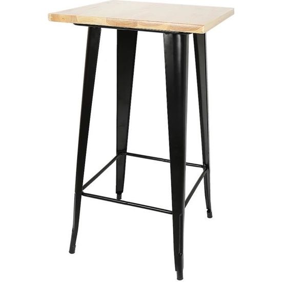Table de bar haute industrielle en bois et métal - 60x60x110cm