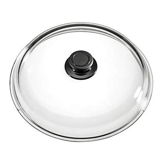 Ø 16 cm . MaxxGoods Couvercle en verre de sécurité avec anneau en acier inoxydable et bouton de couvercle 