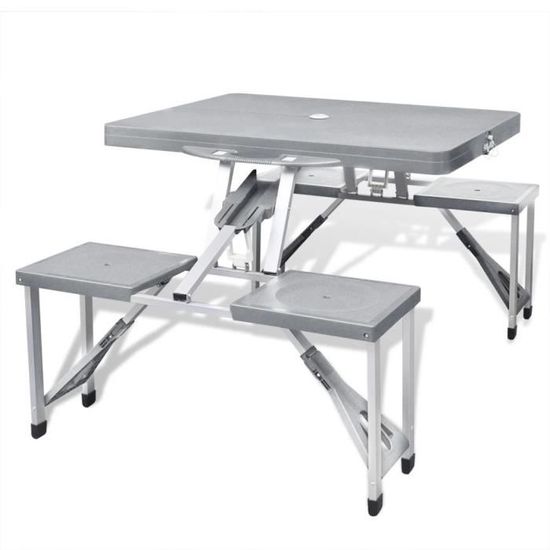 Moderne - Jeu de table de camping pliable avec 4 tabourets - Ensemble Table de bar + 4 tabourets bar Aluminium gris clair