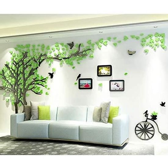 Asvert Stickers Autocollants Muraux Amovibles 3D en Acrylique Arbre avec des Branches Incurvées et des Cadres de Photo et des Oiseaux 