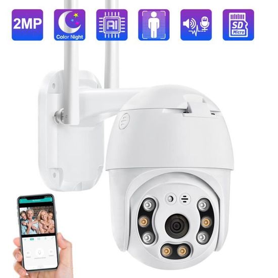 Caméra de Surveillance WiFi Extérieure 1080P Caméra de sécurité WiFi Audio bidirectionnel Détecteur de Mouvement Message Push IP66