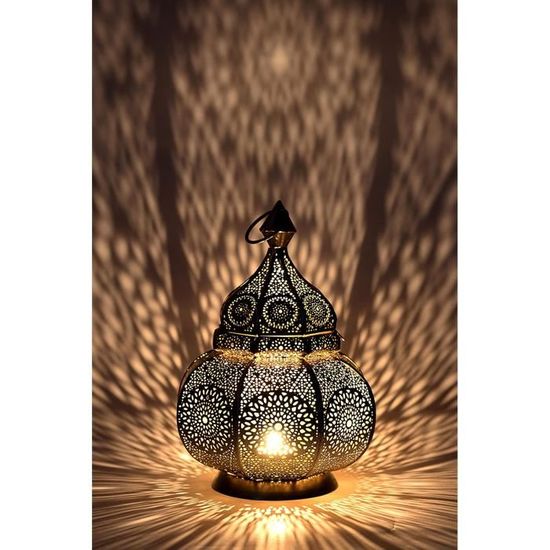 Petite Lanterne marocaine en métal or Ziva 30cm doré | Photophore marocain pour l’extérieur au jardin ou l’intérieur sur la table | 