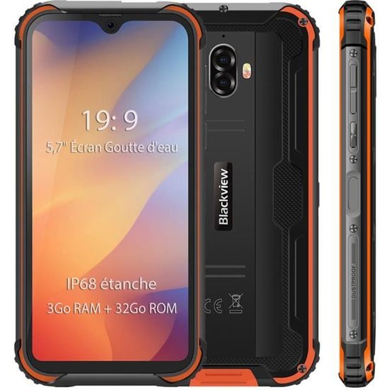 Smartphone IP68 étanche 4G Blackview BV5900 5.7'' Écran 3Go Ram 32Go Rom Android 9.0 Téléphone portable Incassable - Orange