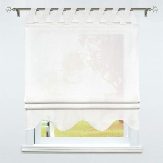 Store Bateau Blanc Avec Passants - Brodé, Semi-transparent - 45 X 140 Cm - Polyester Facile D'entretien - 6