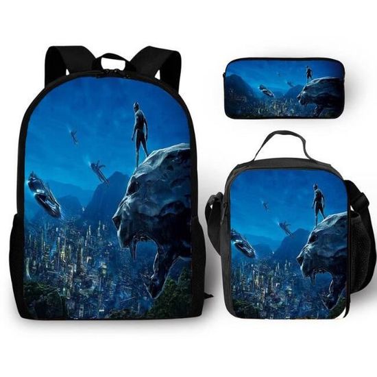 Sac a dos JINDING Black Panther 3D Impression 16 pouces Ensemble Scolaire 3 pieces Cdiscount Bagagerie Maroquinerie