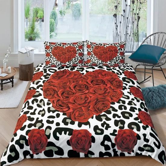 Housse De Couette 160x200 Cm Léopard Noir - Microfibre 120g - Avec 2 Taies D'oreiller 65x65 Cm - Fermeture éclair