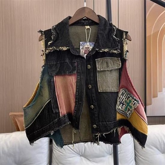 Veste en jean patchwork femme deals