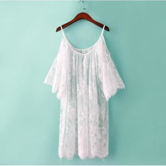 AI'MAGE Robe De Plage Dentelle Femmes – Cover-up Bikini Transparent Feuilles – Sexy Col V – S à XXL – Parfaite Pour Plage, Piscine Et Vacances