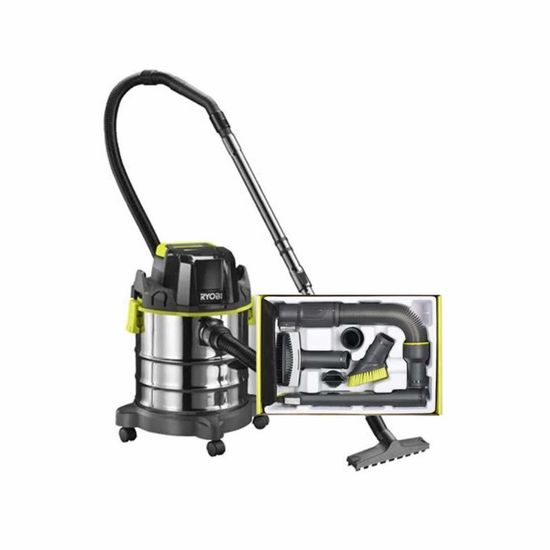 Aspirateur Eau/Poussière Ryobi R18WDV-0 18V - 82AW, Cuve Inox 18L, Avec 5 Sacs