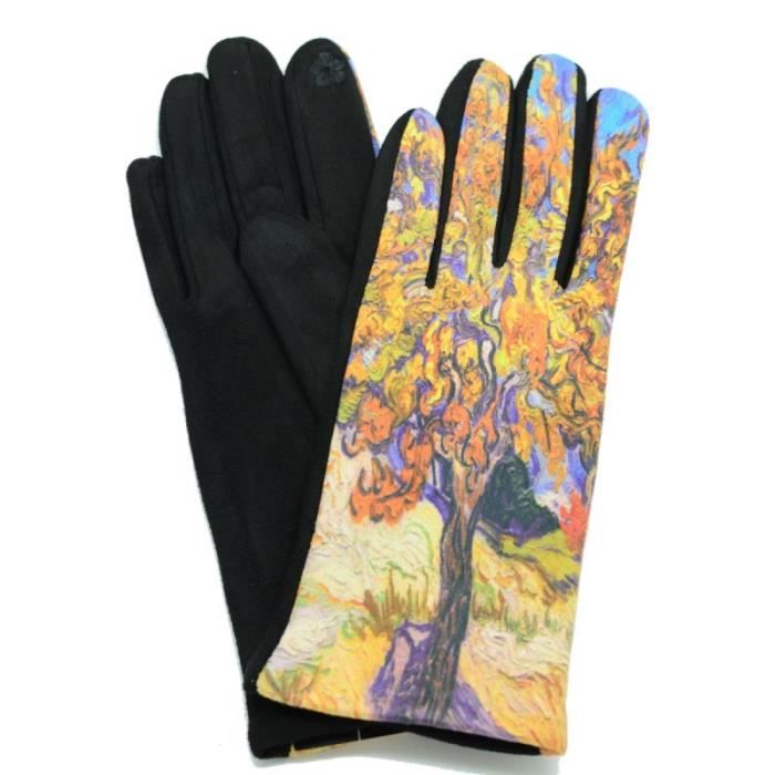Gants polaire femme hiver chaud tactile colorés tableau peinture Van Gogh Le Murier