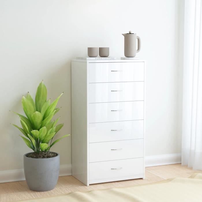 Buffet avec 6 tiroirs Blanc brillant 50x34x96 cm Aggloméré -PAI
