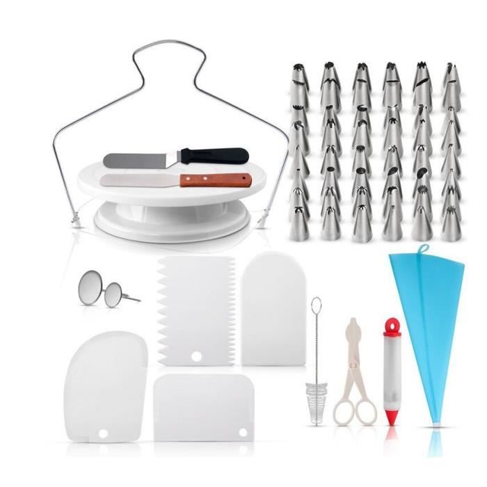 Plateau Tournant de Gâteau, 73pcs Kit de Décoration de Gâteau Professionnel Ustensiles Kit de Pâtisserie