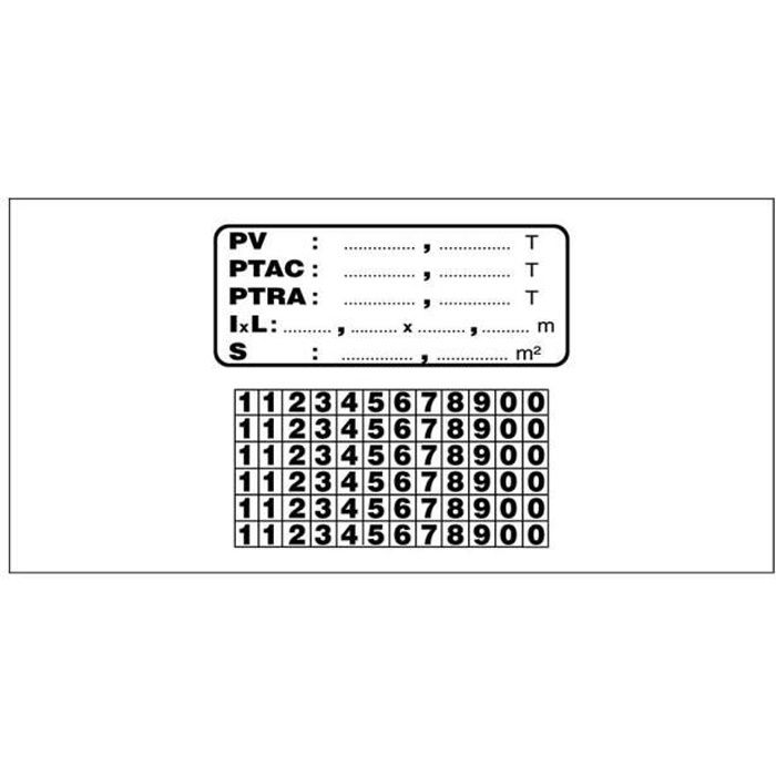 Autocollant plaque de tare avec chiffres à coller