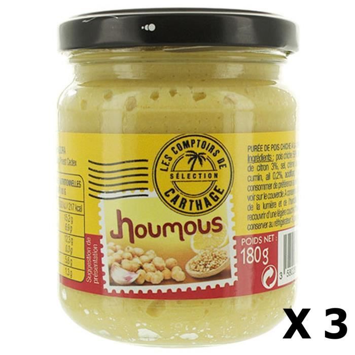 Lot 3x Purée de pois chiche houmous - Les Comptoirs de Carthage - pot 180g
