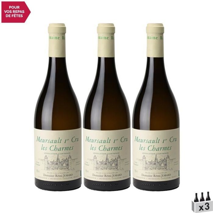 Meursault 1er Cru Charmes Blanc 2019 - Lot de 3x75cl - Domaine Rémi Jobard - Vin AOC Blanc de Bourgogne - Cépage Chardonnay